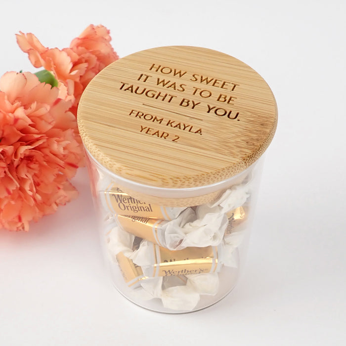 Engraved Wooden Lid Lolly Jar Teacher Gift