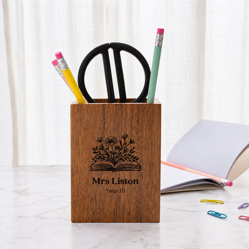 Personalised walnut wooden pencil holder teacher gift