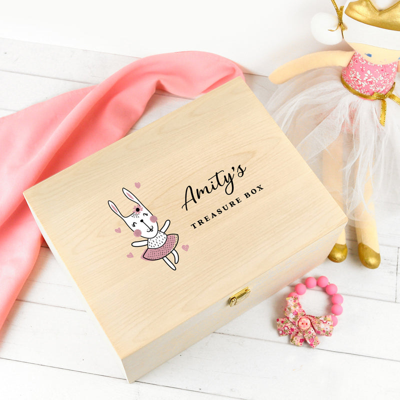 Customised Colour Printed Wooden Toy Treasure Keepsake Girl Box
