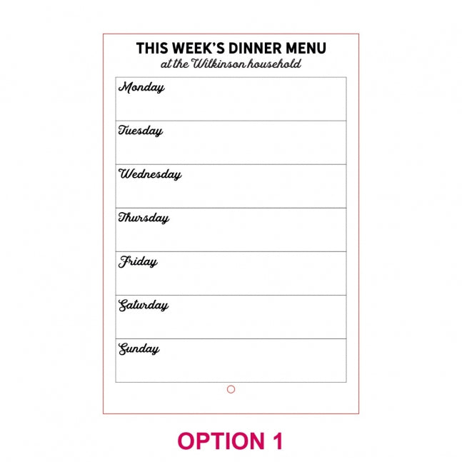 Clear Acrylic Weekly Dinner Organiser with Stand