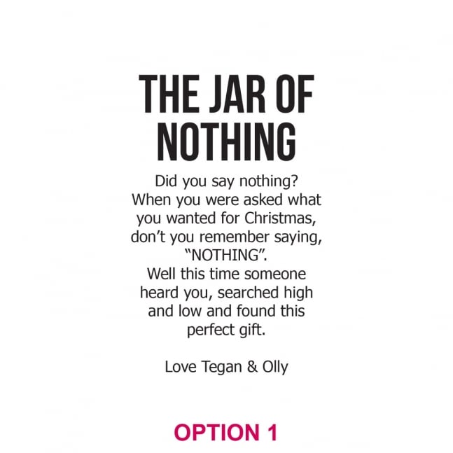Engraved 'Jar of Nothing' Novelty Christmas Gift 400ml