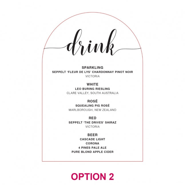 Rounded Acrylic Wedding Drink Menu with Stand