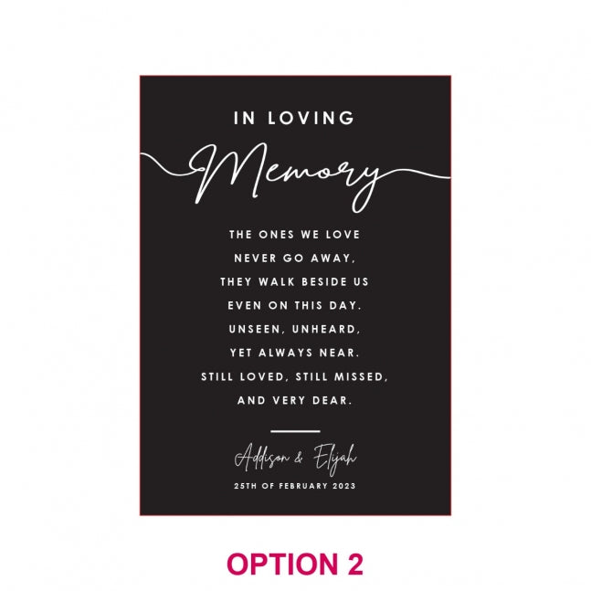 In Loving Memory A3 Printed Acrylic Wedding Sign