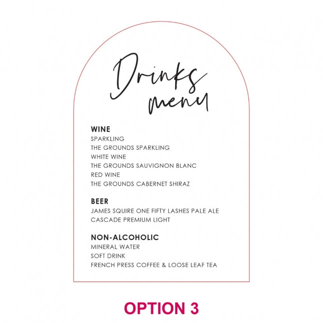 Rounded Acrylic Wedding Drink Menu with Stand