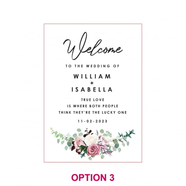 A3 Printed White Acrylic Wedding Welcome Sign