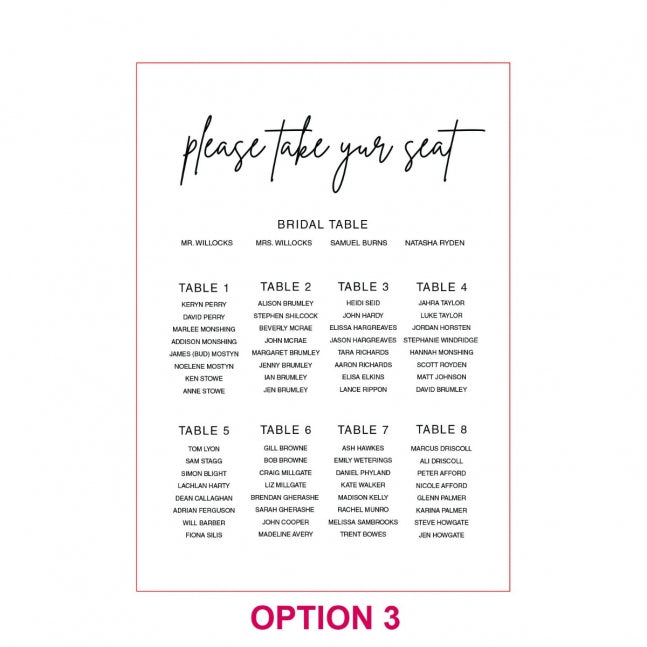 Printed A1 Size Bamboo Welcome Sign / Wedding Seating Chart