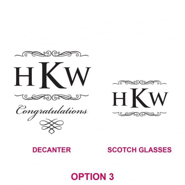 Engraved Deluxe Square Whiskey Decanter PLUS 2 Scotch Glasses Corporate Gift