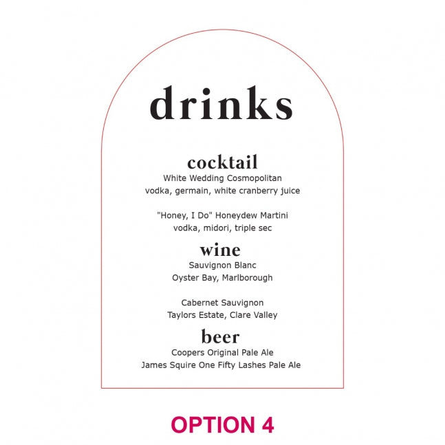 Engraved Wedding Drink Menu with Stand | Personalised Favours ...