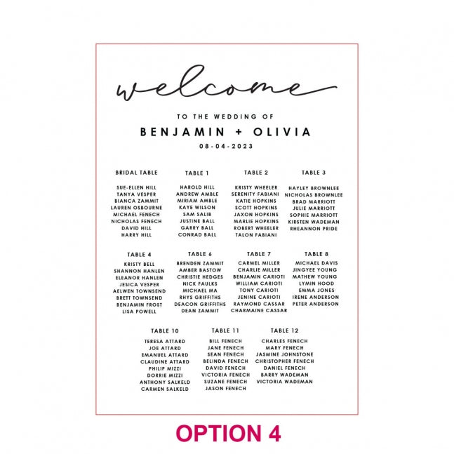 Printed A1 Size Bamboo Welcome Sign / Wedding Seating Chart