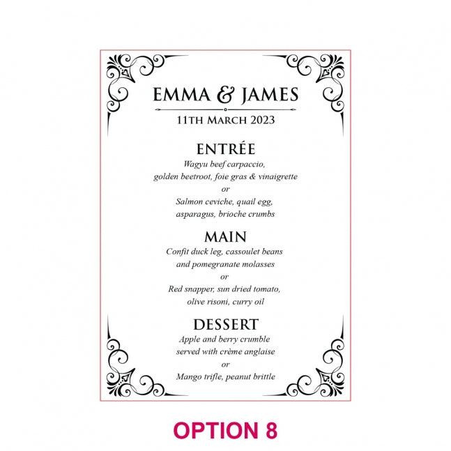 Engraved 5x7 Mirror Acrylic Wedding Menus