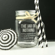 Customised Engraved Jar of Nothing Mason Jar with Silver Lid and Raffia Tie
