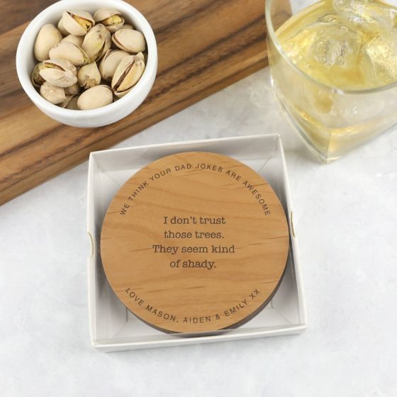 Personalised Engraved Father's Day "Bad Jokes" Wooden Coaster Present