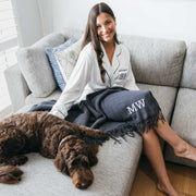 Customised Embroidered Monogrammed Grey 100% Merino Wool Blanket with Gift Box