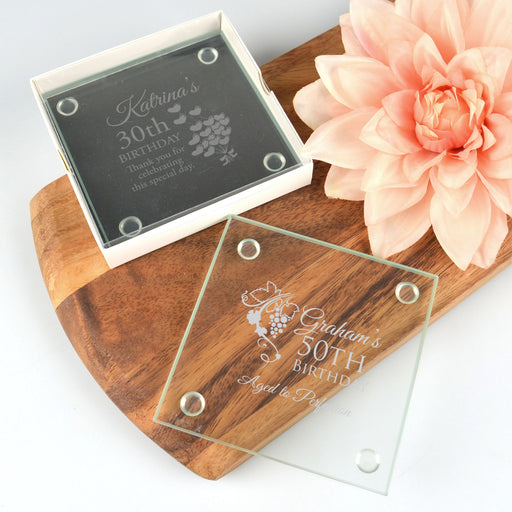 Custom Designed Engraved Milestone Birthday Glass Coaster Present with display box