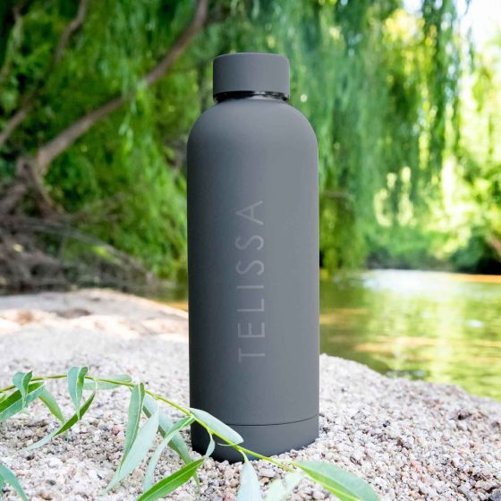 Customised Engraved Name Black 500ml Stainless Steel drink Bottle Birthday Gift