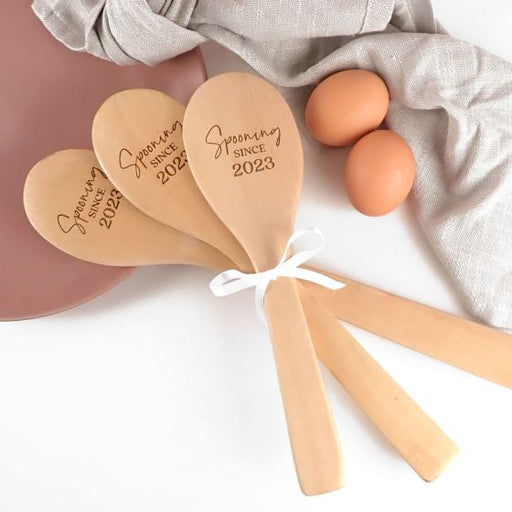 Customised Engraved Valentine's Day 3 Piece Wooden Spoon Set Present- Wanna Spoon?