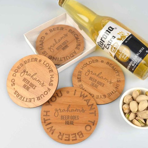 Personalised Engraved Father's Day 4 Piece Wooden Coaster Set Gift Present