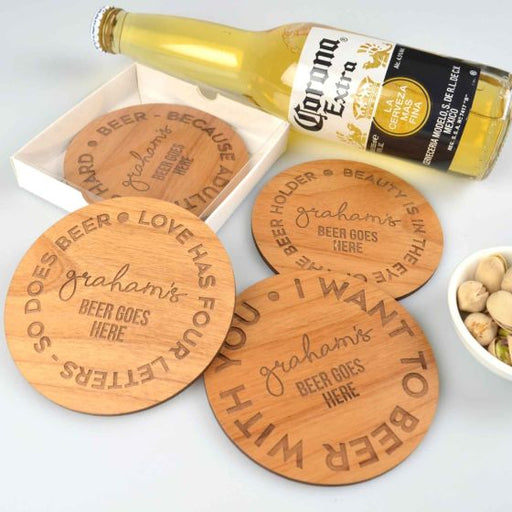 Customised Engraved Father's Day 4 Piece Wooden Coaster Set Gift Present