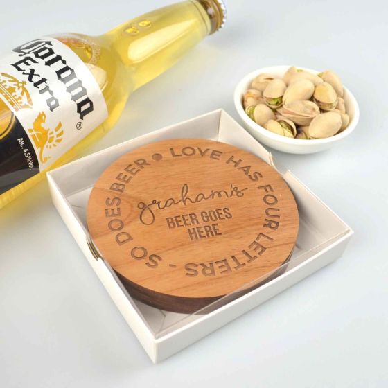 Custom Designed Engraved Father's Day 4 Piece Wooden Coaster Set Gift Present