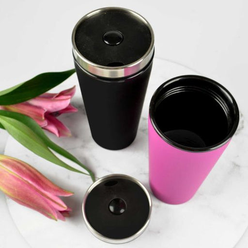 Custom Designed Engraved Godparent's Black & Pink Thermo Travel Mugs Present for Christenings, Baptism & Naming Days