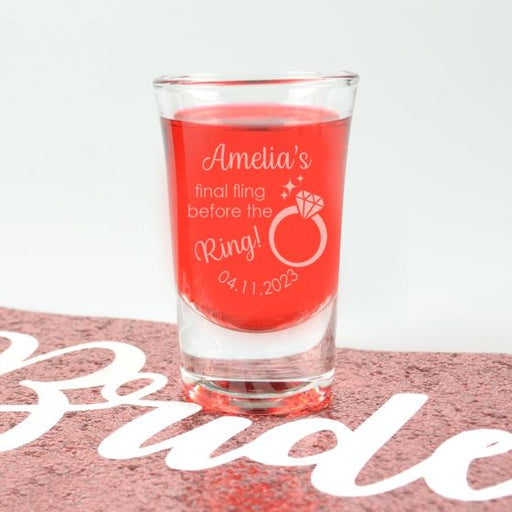 Customised Engraved "Final Fling before the Ring" Hen's Party Shot Glasses Present