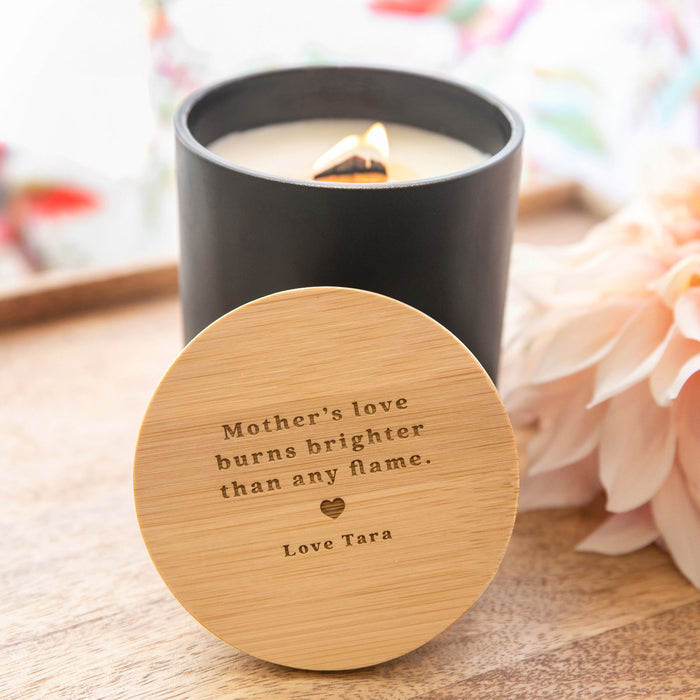 Customised Engraved Black Wood Wick Soy Candle with Wooden Lid Mother's Day Present