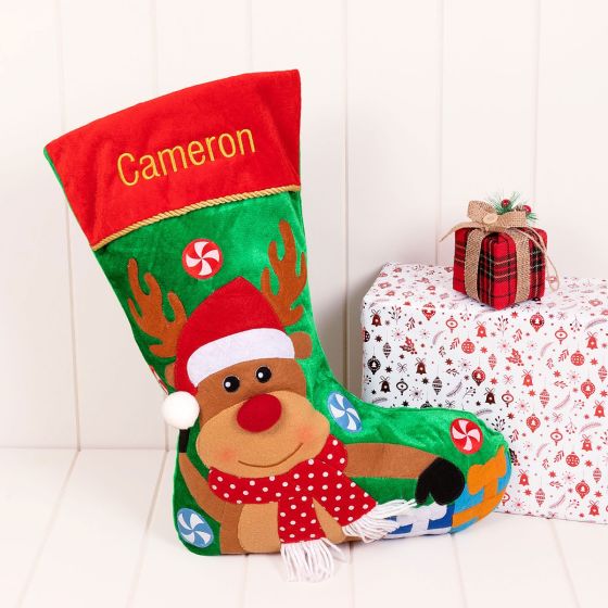 Custom Embroidered Name Christmas Santa Reindeer Stocking