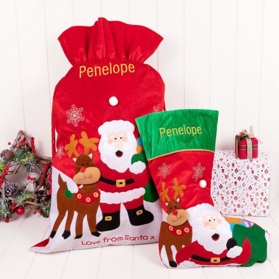 Personalised Embordered Name Santa Sack and Stocking