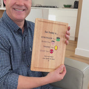 Personalised Super Dad wooden cheese board with superhero design and engraved Father’s Day message