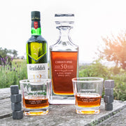 Custom Artwork Engraved Decanter, Scotch Glasses and Whiskey Stone Wooden  Gift Boxed Set 50th Birthday Gift