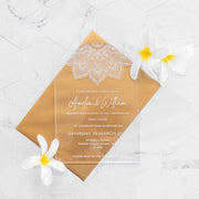 Custom Artwork Engraved 5x7 Clear Arch Wedding Invitations and Gold Envelopes