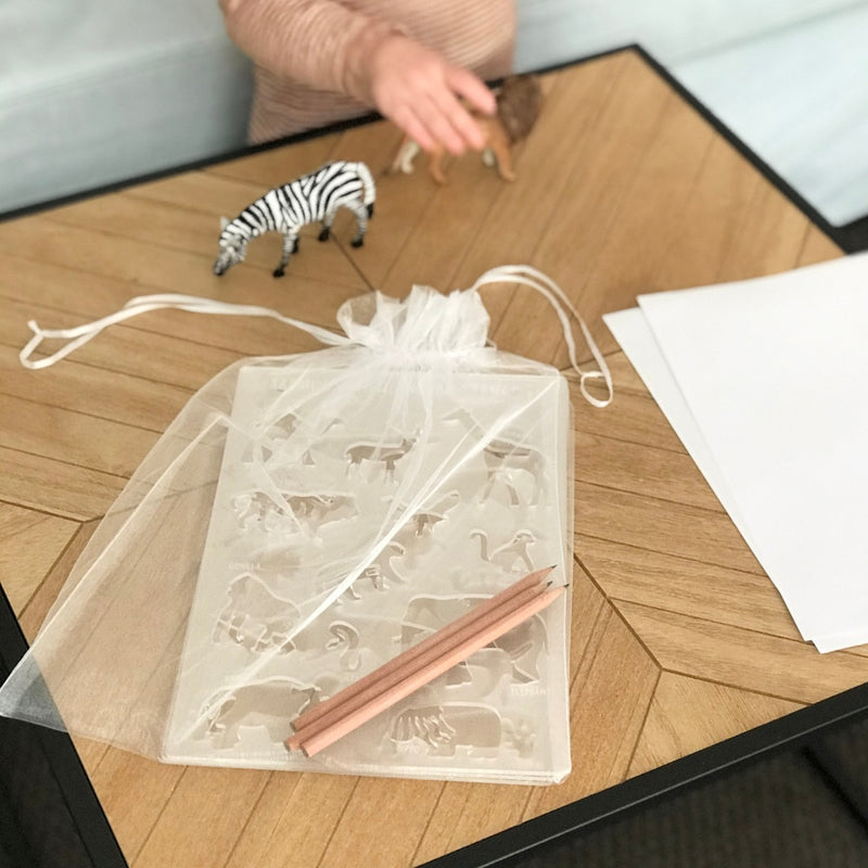 Acrylic Animal Tracing Stencils with Wooden Pencils and Gift Bag