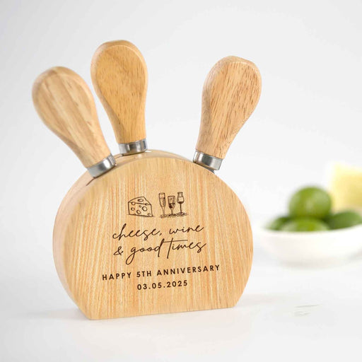 Personalised Engraved Anniversary Cheese Knife Block Set