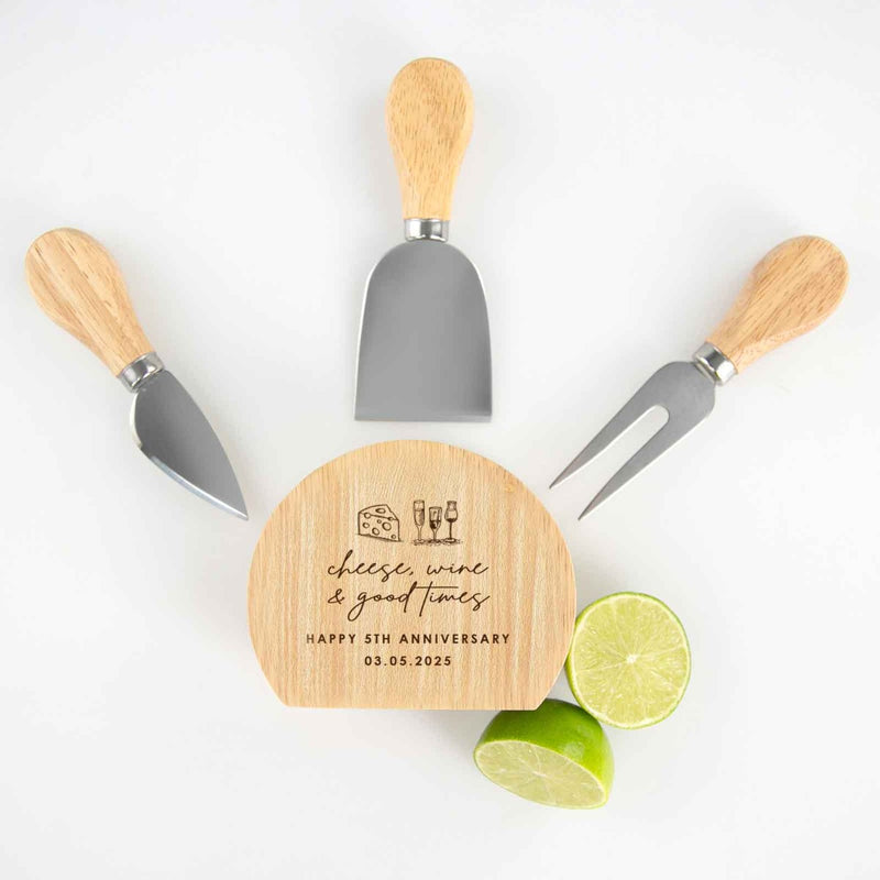 Custom Designed Engraved Anniversary Cheese Knife Block Set