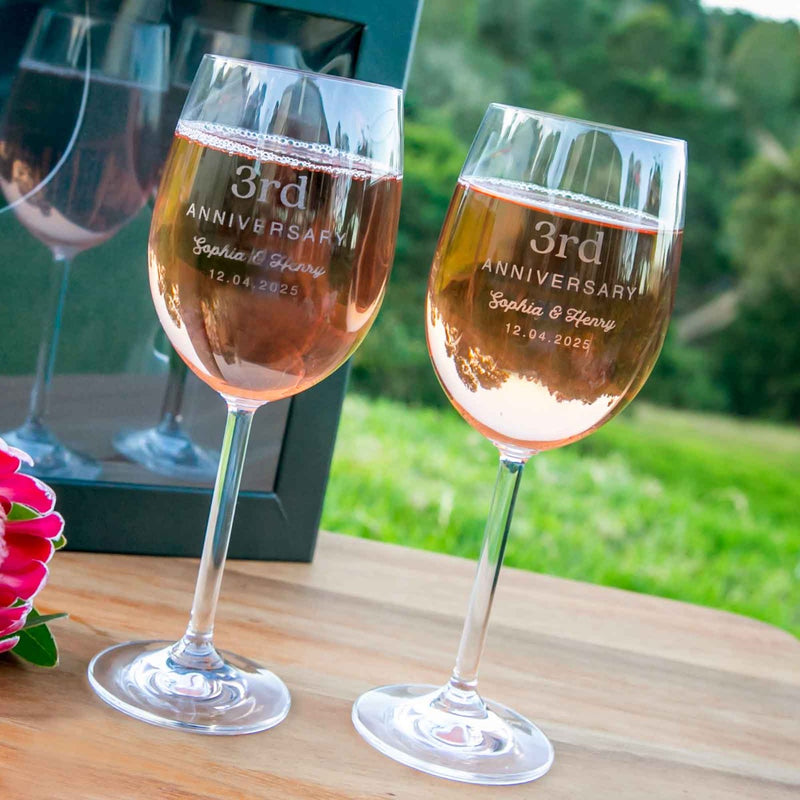Custom Artwork Engraved Anniversary Wine Glasses Set