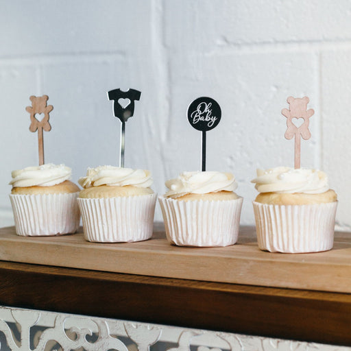 Personalised Laser Cut & Engraved Wooden & Acrylic baby Shower Cupcake Toppers