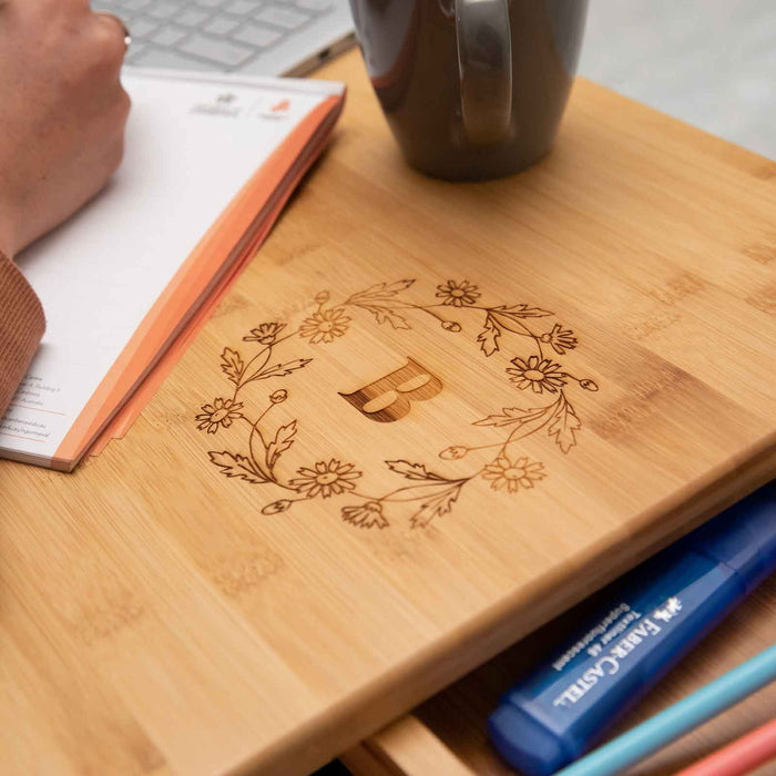 Engraved Bamboo Foldable Table with Draw