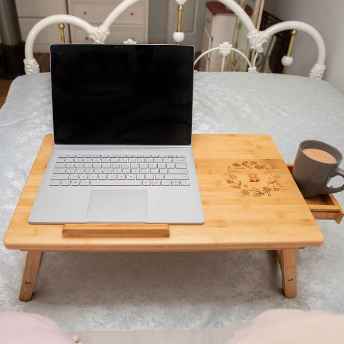 Customised Engraved Bamboo Foldable lap Table with Draw Birthday Present