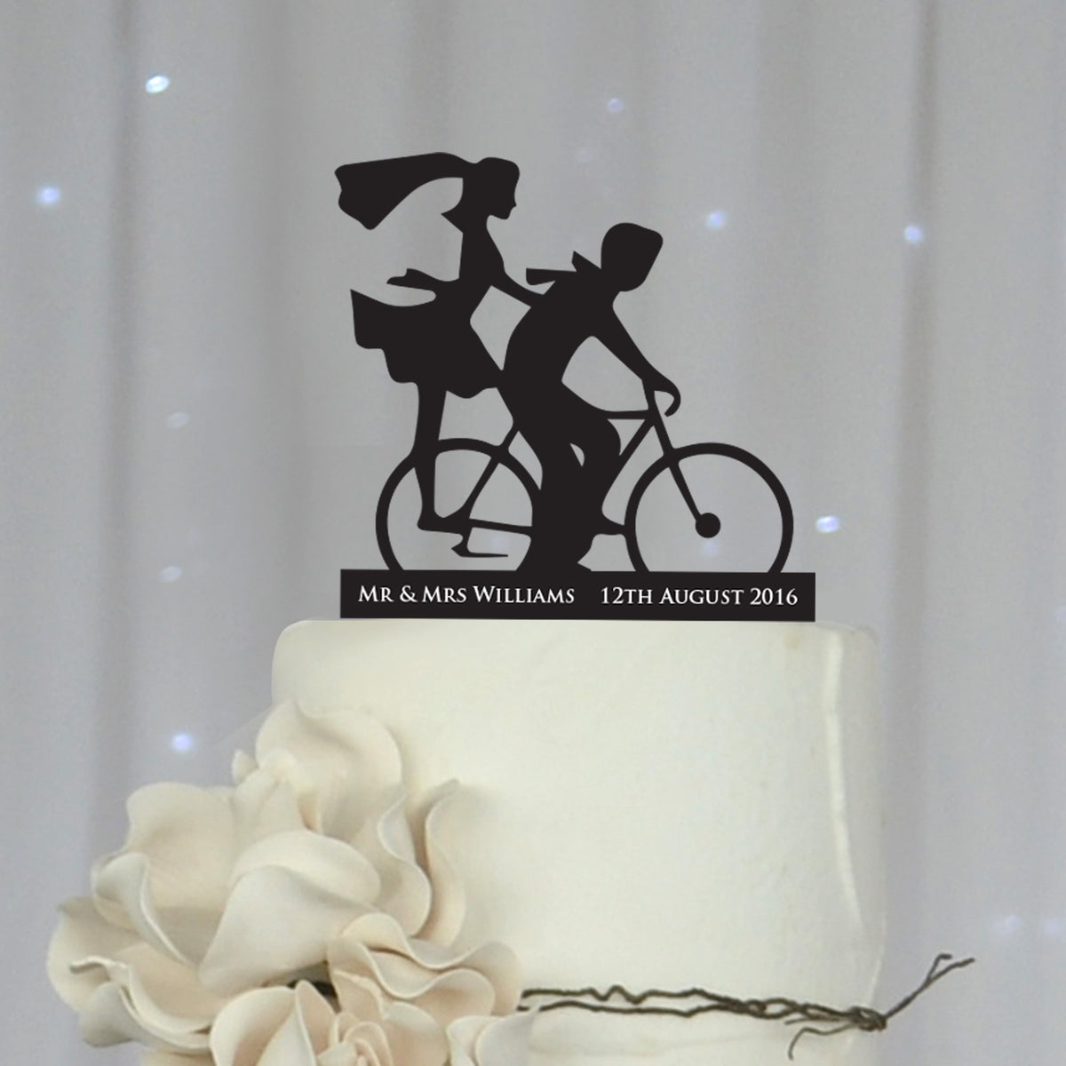 Wedding Bicycle Silhouette Cake Topper Personalised Favours