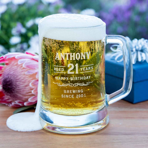 Personalised Engraved 21st Beer Mug Glass Stein