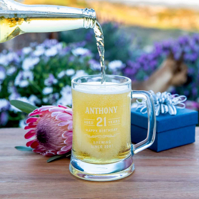 Custom Artwork Engraved 21st 500ml Milestone Beer Mug Glass Stein Birthday Gift