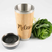 Custom Artwork Engraved Name Birthday Bamboo Travel Mug