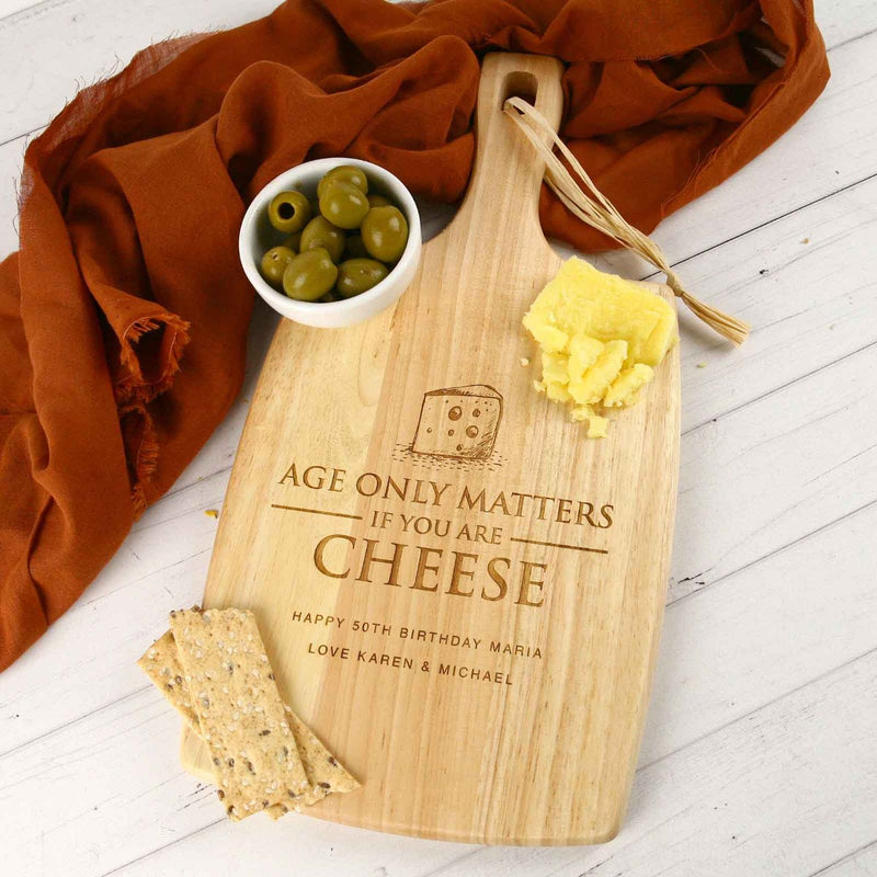 Customised Engraved 50th Birthday wooden cheese chopping paddle board gift