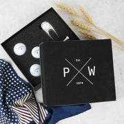 Personalised Engraved Birthday Black Leatherette Golf Gift Set Present