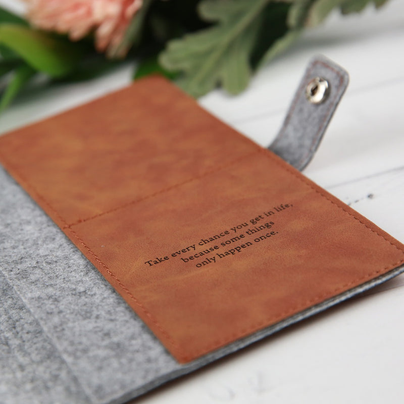 Custom Designed Message Engraved Monogrammed Tan Leatherette Birthday Passport Holder Present