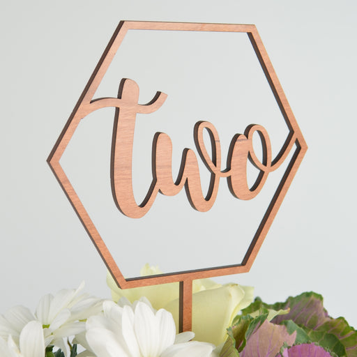 Custom Designed laser Cut and Engraved Wooden Hexagon 2nd Birthday Cake Topper