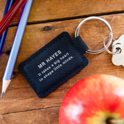 Personalised Engraved Black Leatherette Rectangle Teacher Christmas Keyring Present