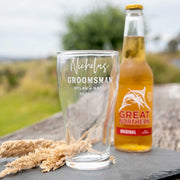 Custom Artwork Engraved Name Wedding Groomsman Bridal Party Gift Beer Schooner Glass