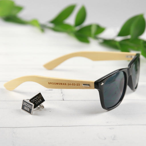 Personalised Engraved Bridal Party Wooden Black Sunglasses Present