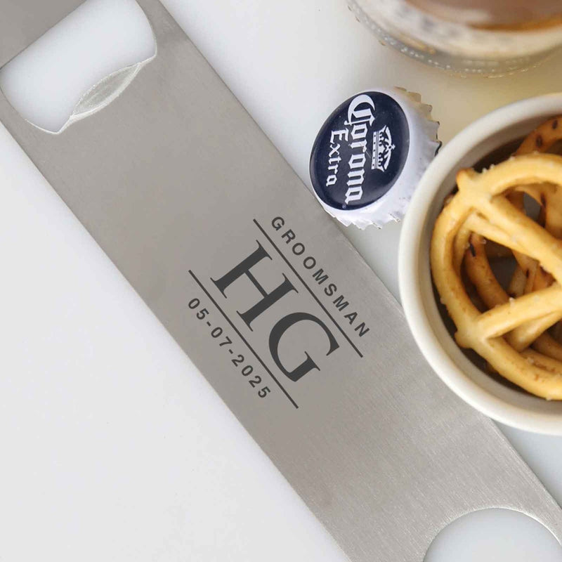 Custom Artwork Engraved Name Groomsman Best Man Barmate Bottle Opener Wedding Favour